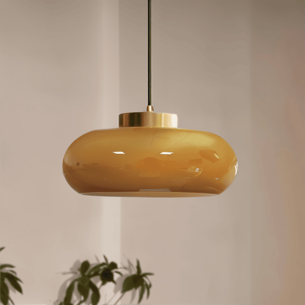 Ambera Plafonnier – Plafonnier Vintage Jaune Classique en Verre et Laiton