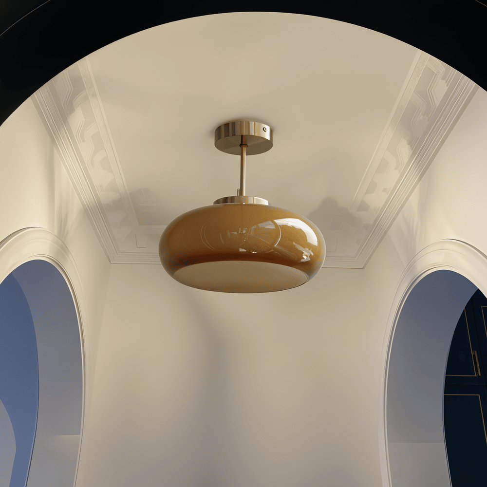 Ambera Plafonnier – Plafonnier Vintage Jaune Classique en Verre et Laiton