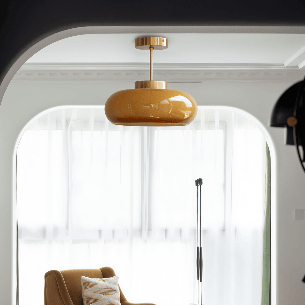Ambera Plafonnier – Plafonnier Vintage Jaune Classique en Verre et Laiton