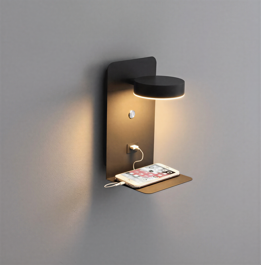 DualDelight – Lampe de Lit Réglable avec Étagère, USB & Installation au Choix