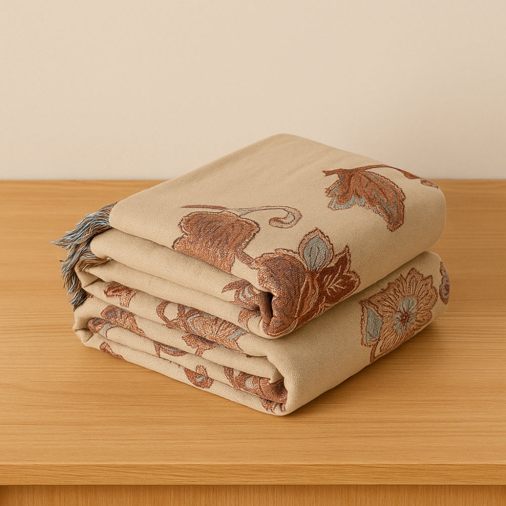 Couverture de lit en coton floral Orchid Trail avec pompons