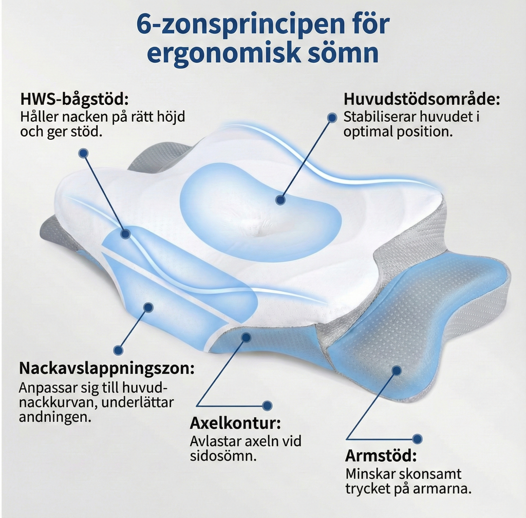 Coussin orthopédique pour le cou 6 zones – Coussin ergonomique en forme d'étoile avec accoudoirs – Mousse à mémoire contre les douleurs cervicales