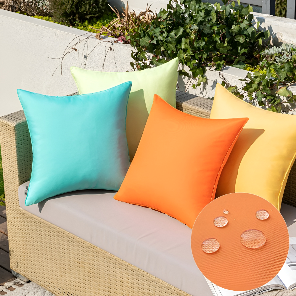 Housse de coussin d'extérieur 45x45 cm Résistante aux intempéries – Coussin au look lin rustique pour jardin & terrasse – Déperlant