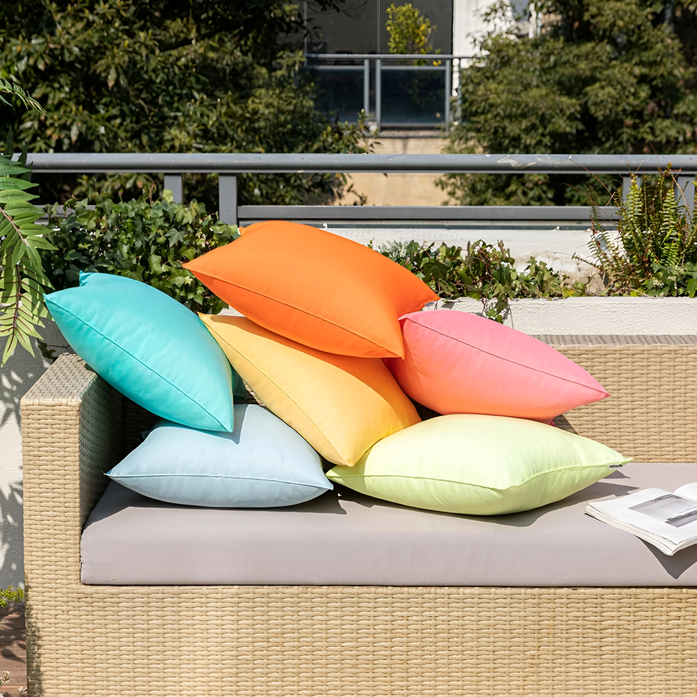 Housse de coussin d'extérieur 45x45 cm Résistante aux intempéries – Coussin au look lin rustique pour jardin & terrasse – Déperlant