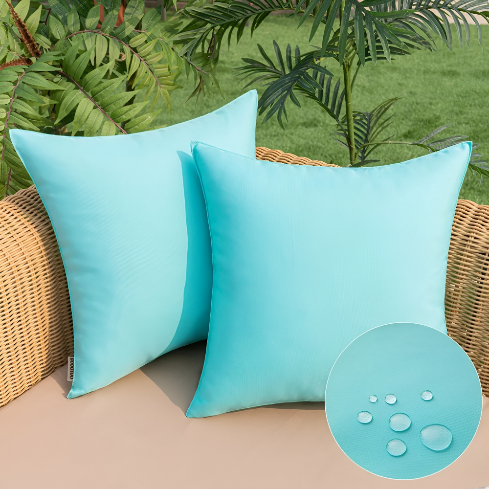 Housse de coussin d'extérieur 45x45 cm Résistante aux intempéries – Coussin au look lin rustique pour jardin & terrasse – Déperlant