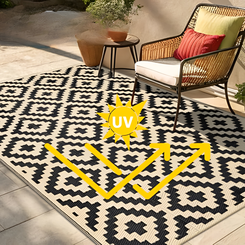 Tapis d'extérieur réversible – Antidérapant et résistant aux UV – Tapis en plastique pour camping et terrasse – Polypropylène, Géométrique