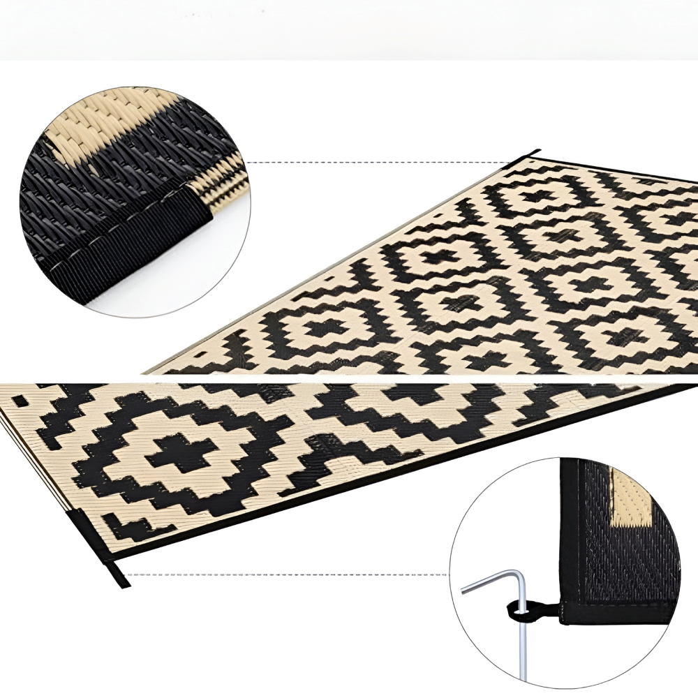 Tapis d'extérieur réversible – Antidérapant et résistant aux UV – Tapis en plastique pour camping et terrasse – Polypropylène, Géométrique