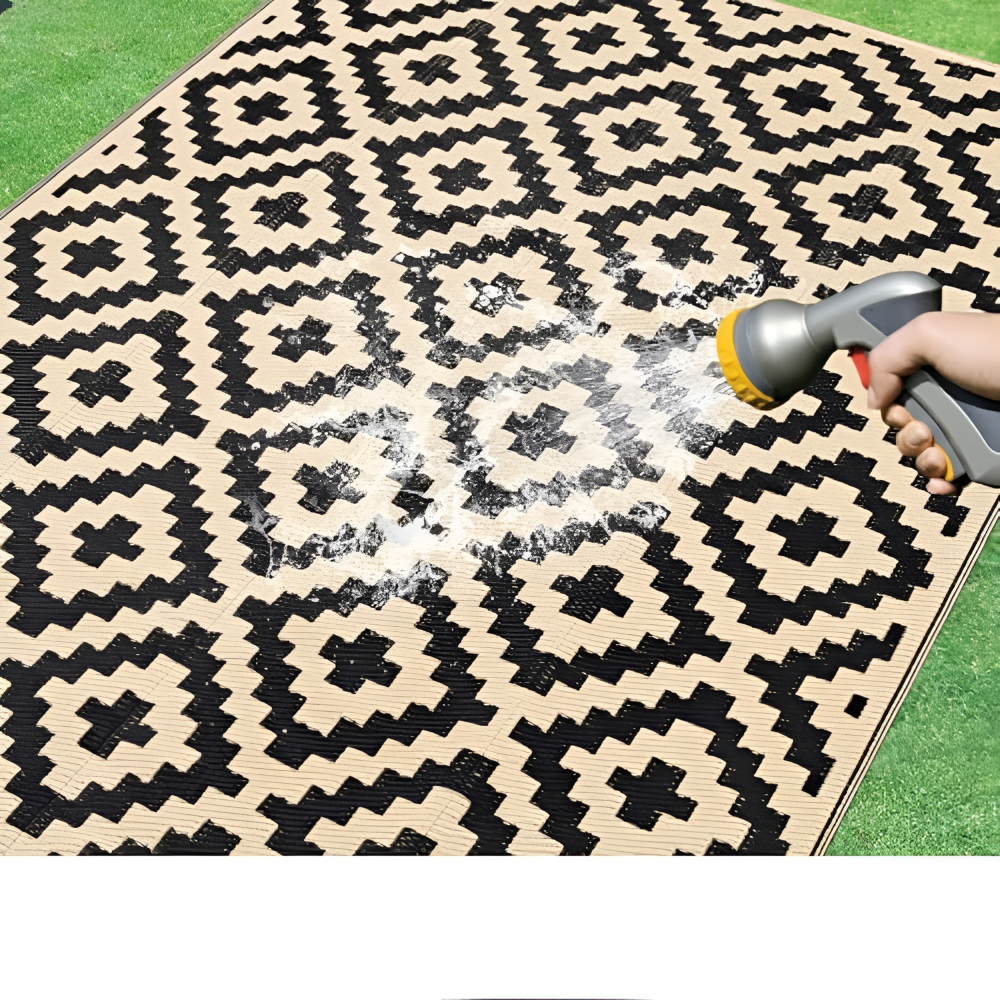 Tapis d'extérieur réversible – Antidérapant et résistant aux UV – Tapis en plastique pour camping et terrasse – Polypropylène, Géométrique