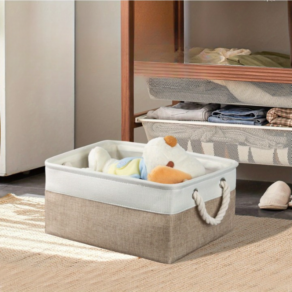 Boîte de rangement en tissu Oxford avec poignées en corde – Boîte en tissu pliable pour vêtements et jouets