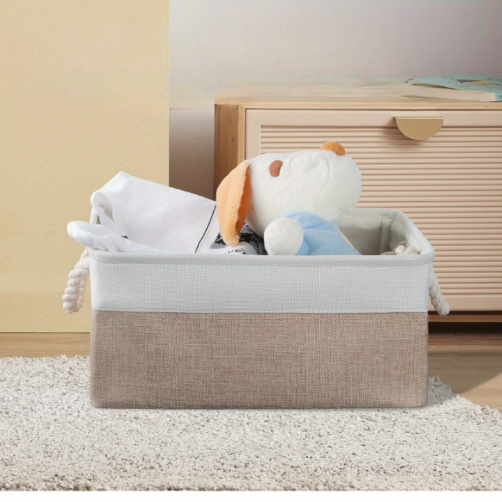 Boîte de rangement en tissu Oxford avec poignées en corde – Boîte en tissu pliable pour vêtements et jouets