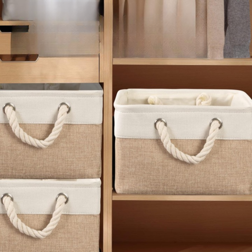 Boîte de rangement en tissu Oxford avec poignées en corde – Boîte en tissu pliable pour vêtements et jouets