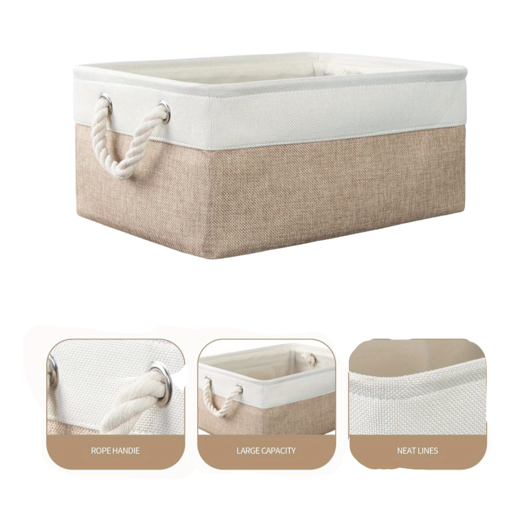Boîte de rangement en tissu Oxford avec poignées en corde – Boîte en tissu pliable pour vêtements et jouets