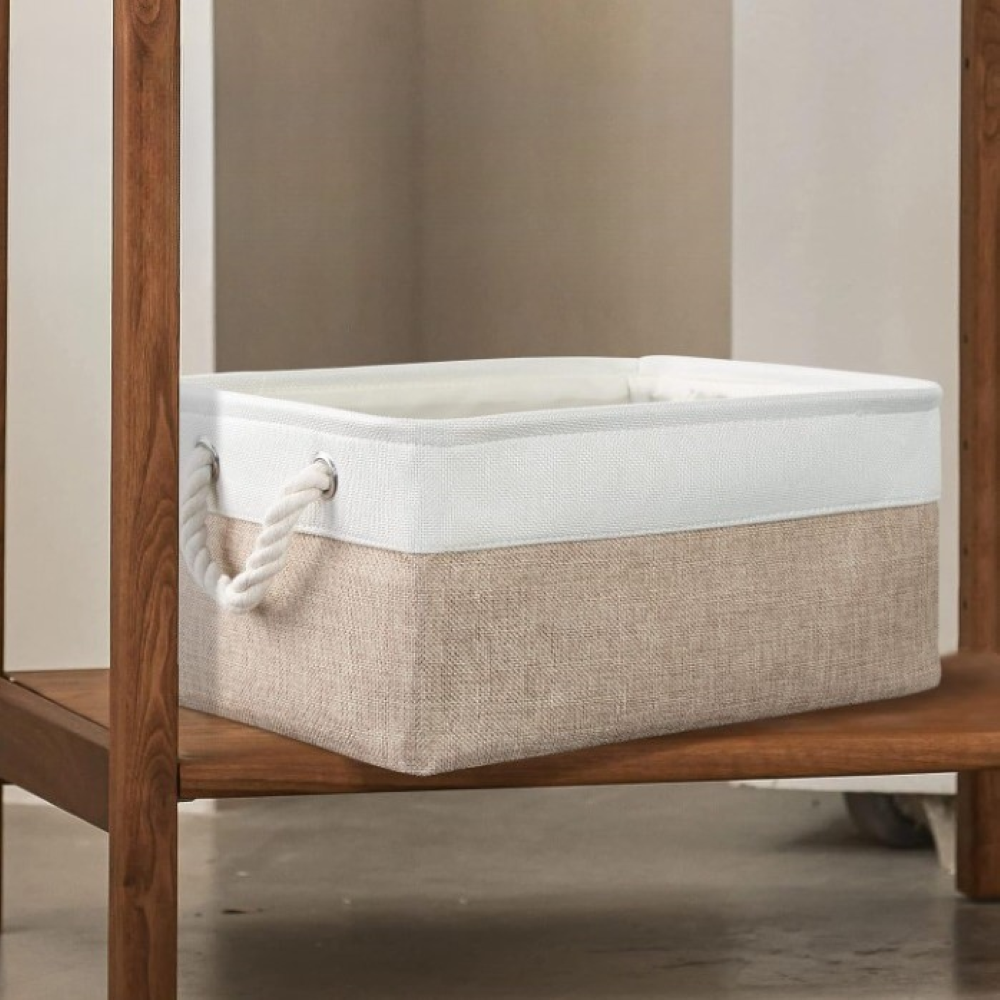Boîte de rangement en tissu Oxford avec poignées en corde – Boîte en tissu pliable pour vêtements et jouets