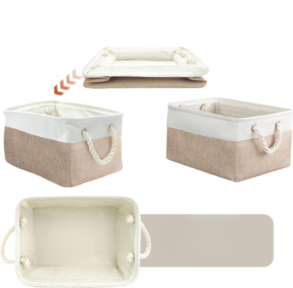 Boîte de rangement en tissu Oxford avec poignées en corde – Boîte en tissu pliable pour vêtements et jouets