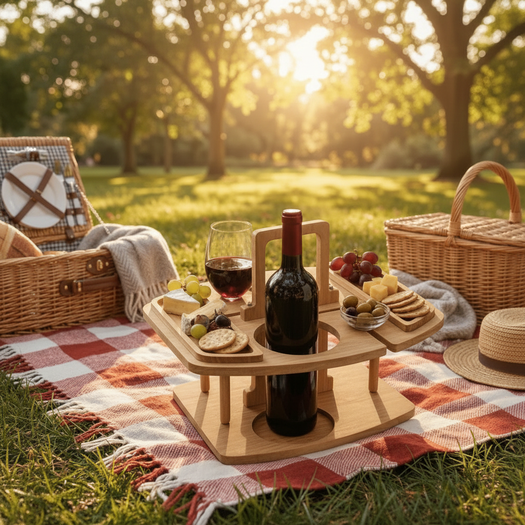 COUNTRYPLATE – Table de pique-nique en bois avec compartiments pour des moments de vin spéciaux