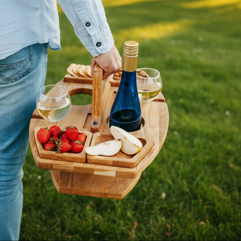 COUNTRYPLATE – Table de pique-nique en bois avec compartiments pour des moments de vin spéciaux