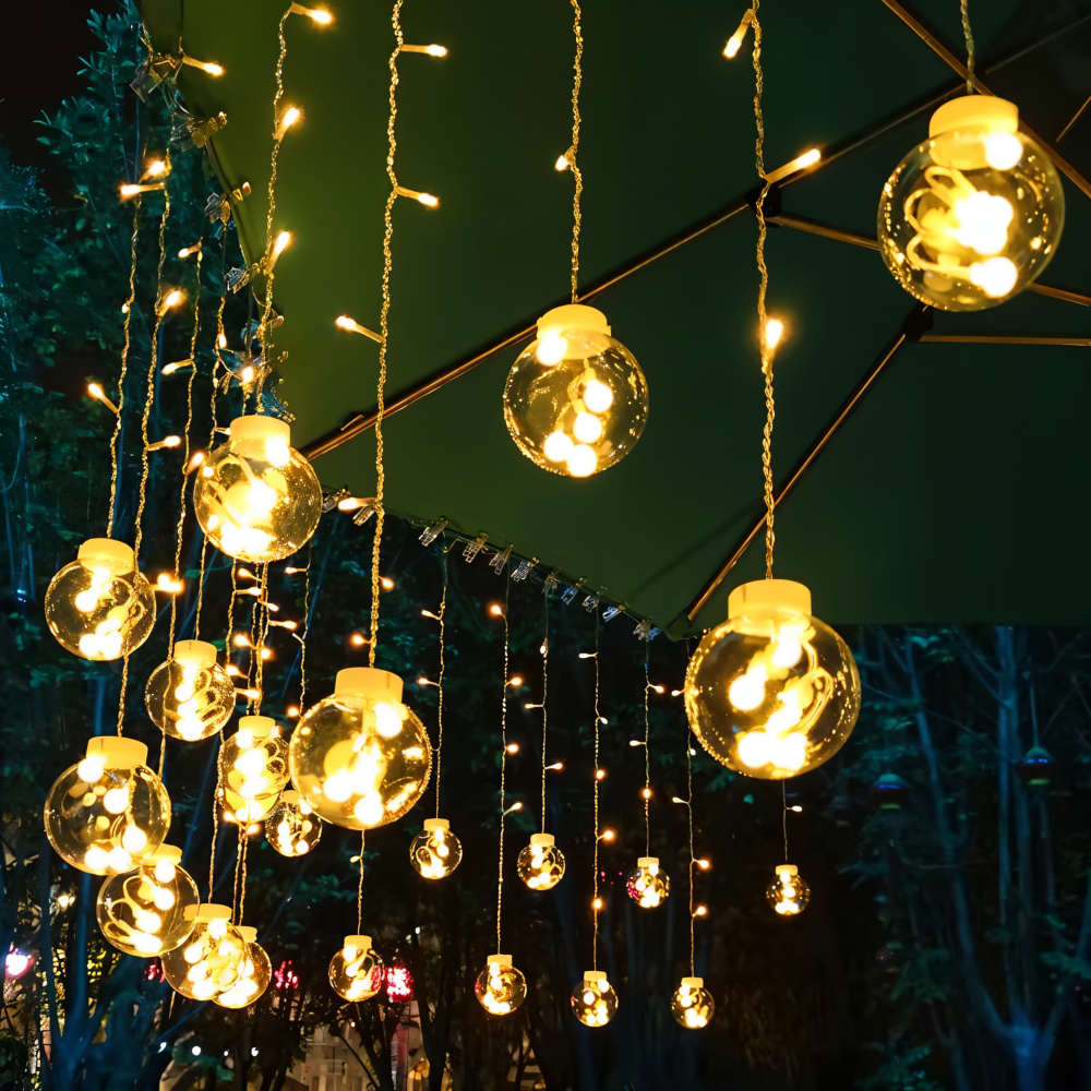 Guirlande lumineuse solaire avec boules – éclairage LED chaud pour l'intérieur et l'extérieur