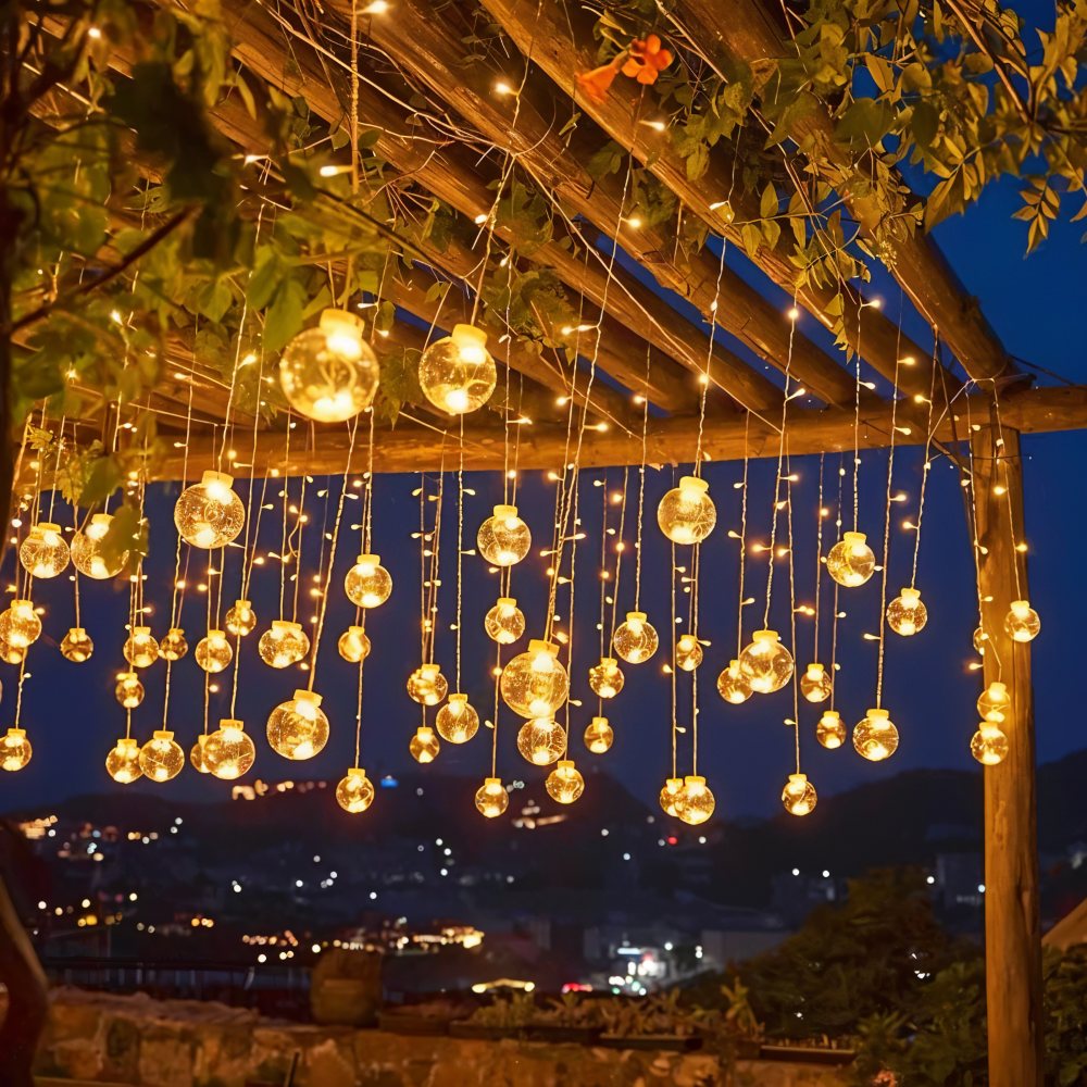 Guirlande lumineuse solaire avec boules – éclairage LED chaud pour l'intérieur et l'extérieur