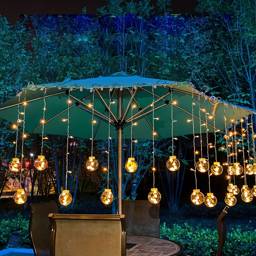 Guirlande lumineuse solaire avec boules – éclairage LED chaud pour l'intérieur et l'extérieur