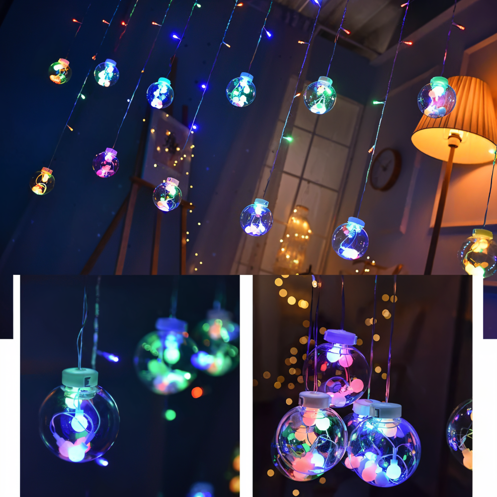 Guirlande lumineuse solaire avec boules – éclairage LED chaud pour l'intérieur et l'extérieur