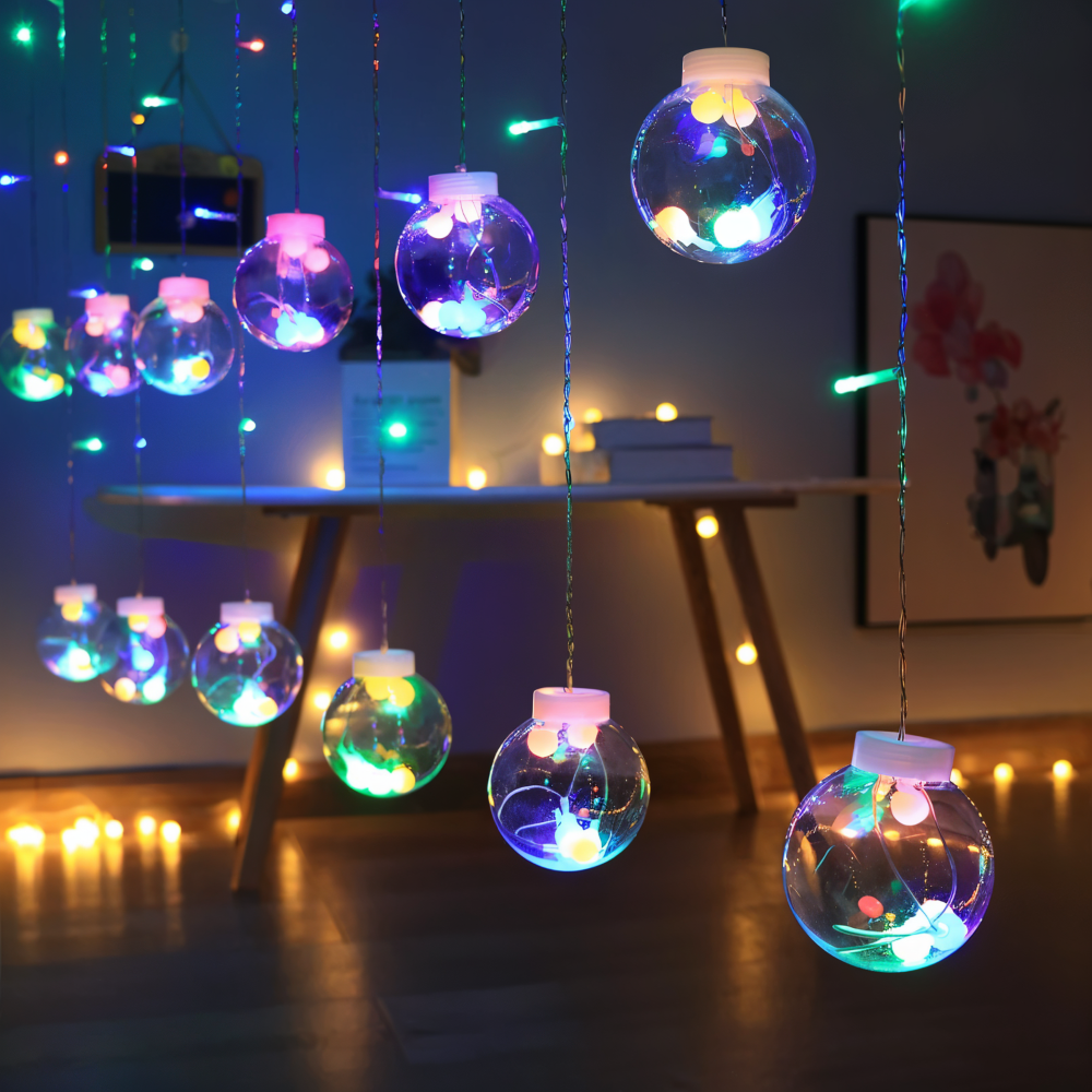 Guirlande lumineuse solaire avec boules – éclairage LED chaud pour l'intérieur et l'extérieur