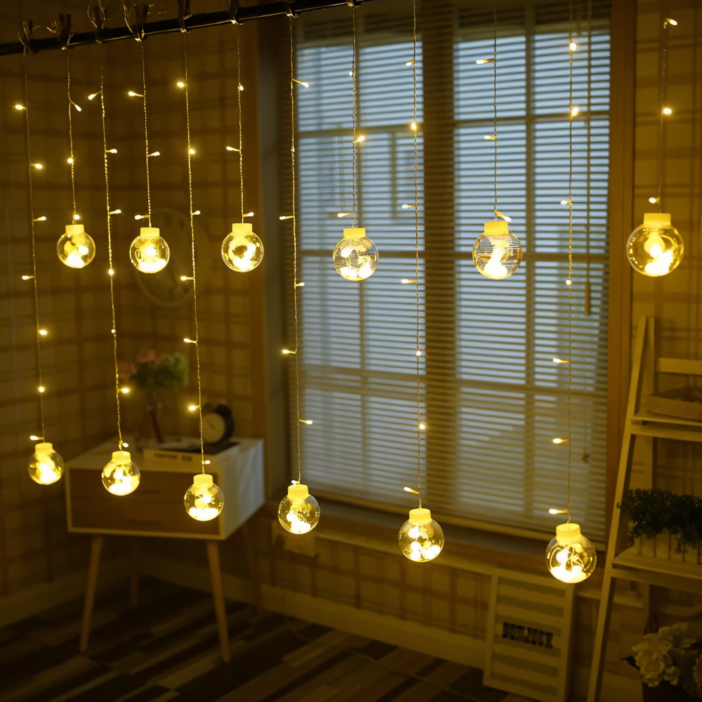 Guirlande lumineuse solaire avec boules – éclairage LED chaud pour l'intérieur et l'extérieur