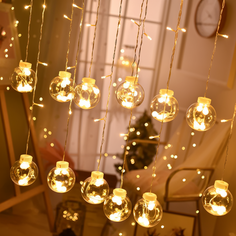 Guirlande lumineuse solaire avec boules – éclairage LED chaud pour l'intérieur et l'extérieur
