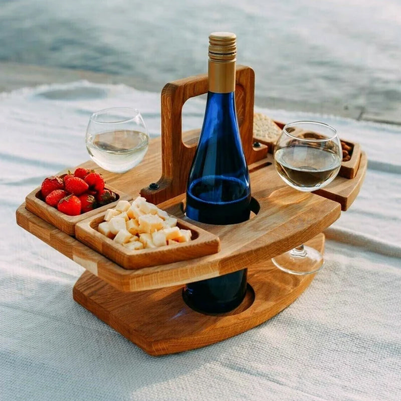 Table de pique-nique pliante en bois portable avec compartiments à collations pour une utilisation en extérieur