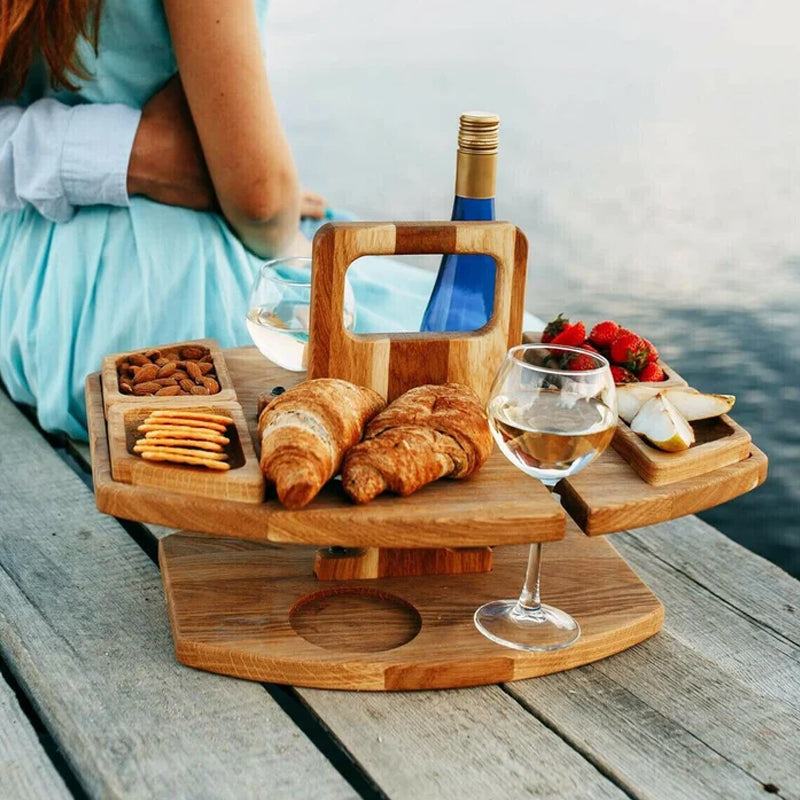 Table de pique-nique pliante en bois portable avec compartiments à collations pour une utilisation en extérieur