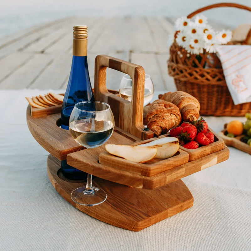 Table de pique-nique pliante en bois portable avec compartiments à collations pour une utilisation en extérieur