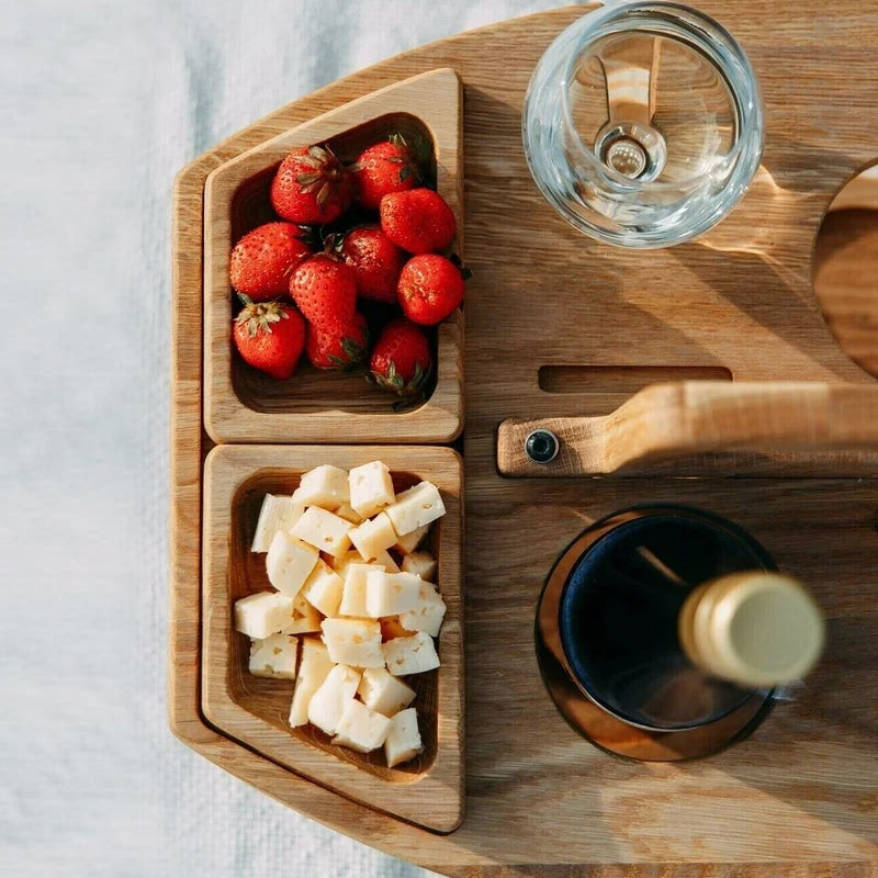 Table de pique-nique pliante en bois portable avec compartiments à collations pour une utilisation en extérieur