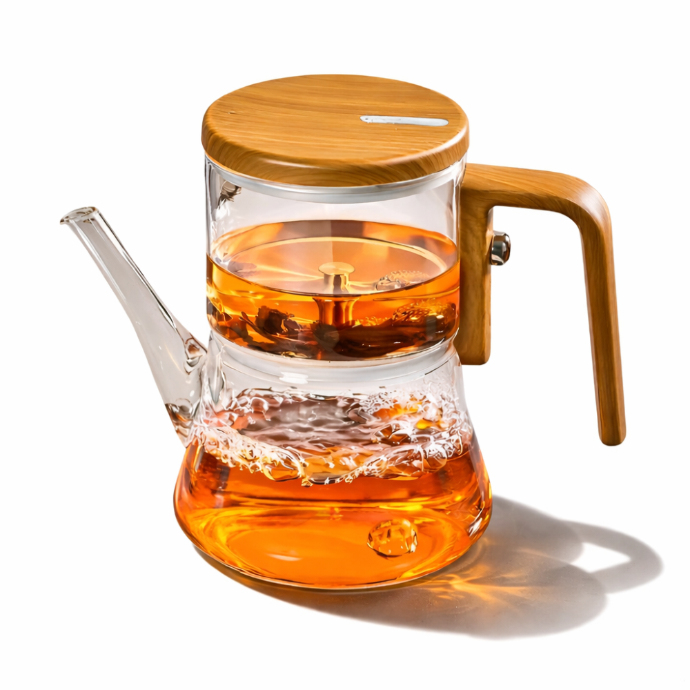 Bouilloire en verre premium 760 ml – Verre borosilicaté résistant à la chaleur avec filtre magnétique et finition en bois