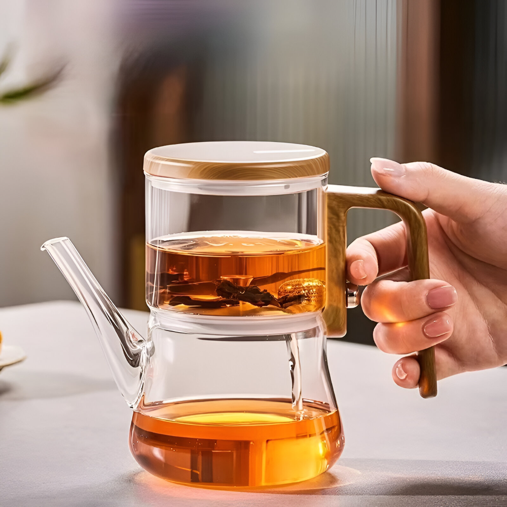 Bouilloire en verre premium 760 ml – Verre borosilicaté résistant à la chaleur avec filtre magnétique et finition en bois