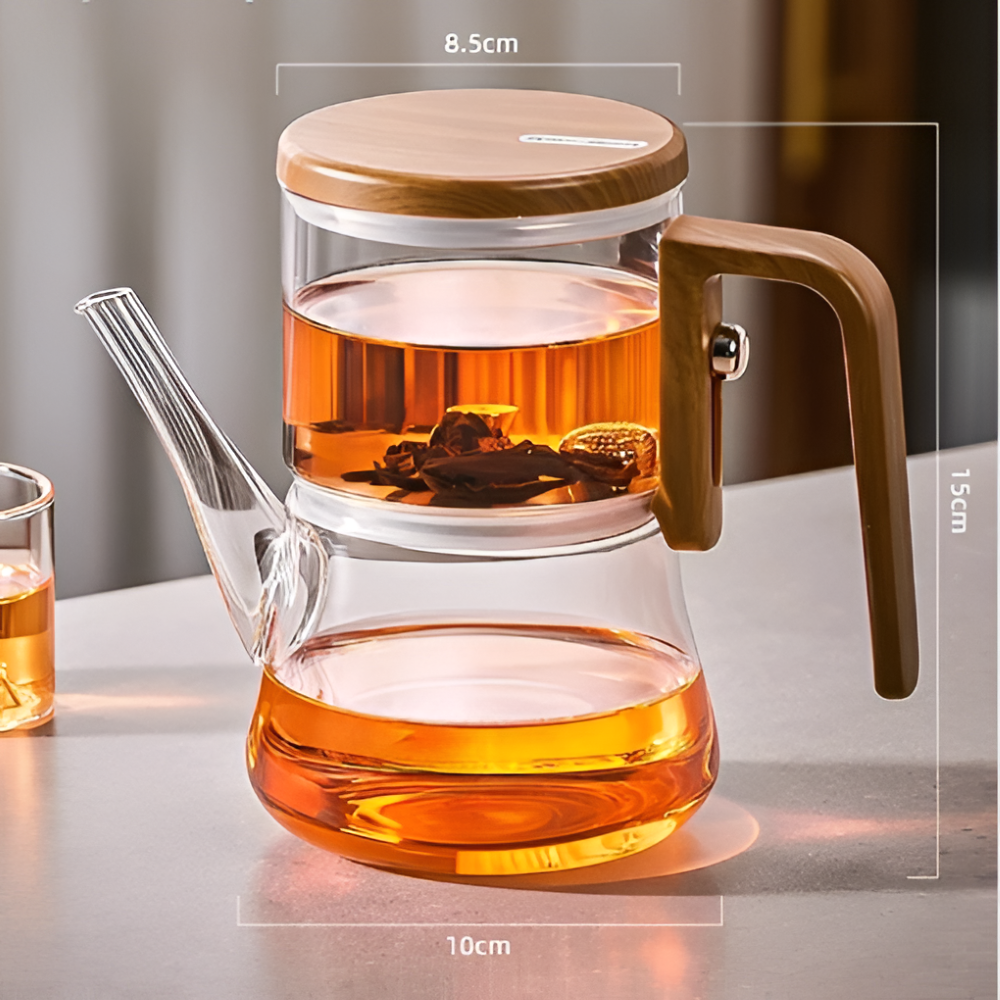 Bouilloire en verre premium 760 ml – Verre borosilicaté résistant à la chaleur avec filtre magnétique et finition en bois