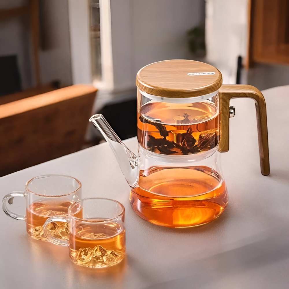 Bouilloire en verre premium 760 ml – Verre borosilicaté résistant à la chaleur avec filtre magnétique et finition en bois