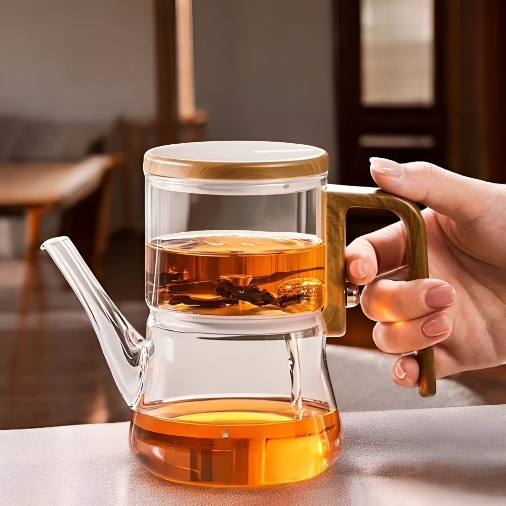 Bouilloire en verre premium 760 ml – Verre borosilicaté résistant à la chaleur avec filtre magnétique et finition en bois