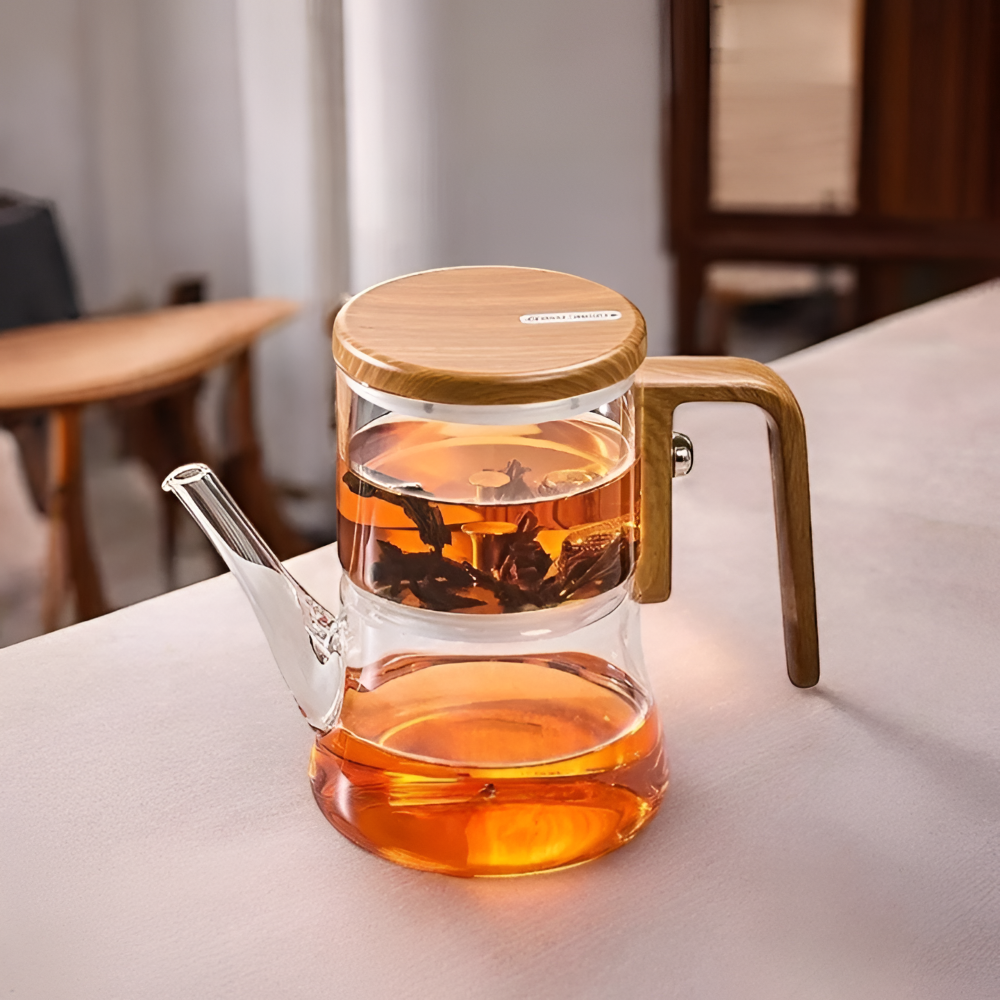 Bouilloire en verre premium 760 ml – Verre borosilicaté résistant à la chaleur avec filtre magnétique et finition en bois