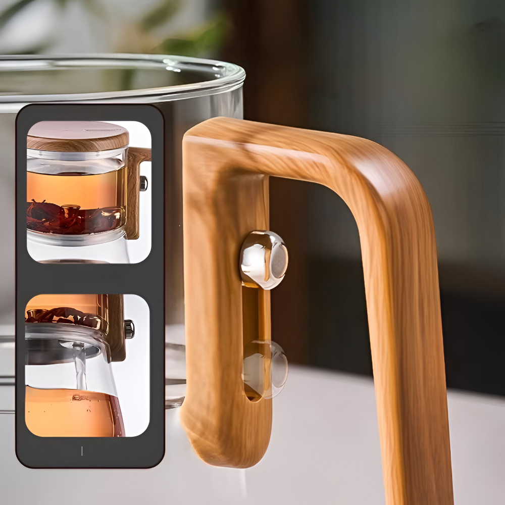 Bouilloire en verre premium 760 ml – Verre borosilicaté résistant à la chaleur avec filtre magnétique et finition en bois