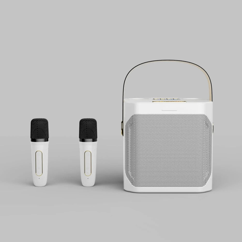 Système de haut-parleurs karaoke portable avec son 360° et deux microphones sans fil – idéal pour les fêtes en intérieur et en extérieur