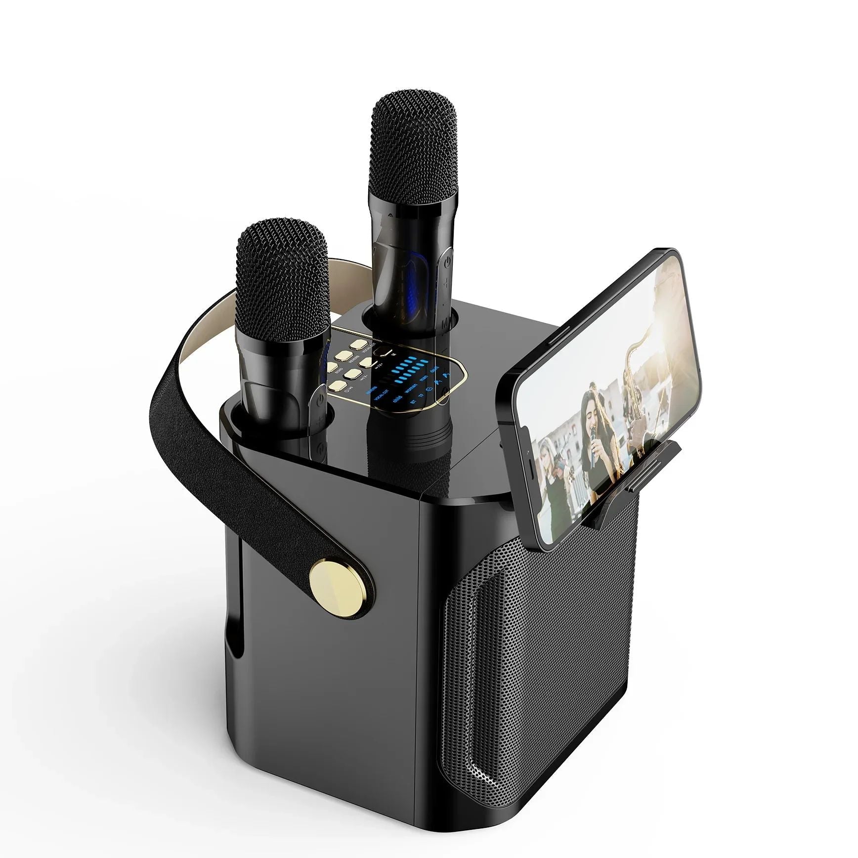 Système de haut-parleurs karaoke portable avec son 360° et deux microphones sans fil – idéal pour les fêtes en intérieur et en extérieur