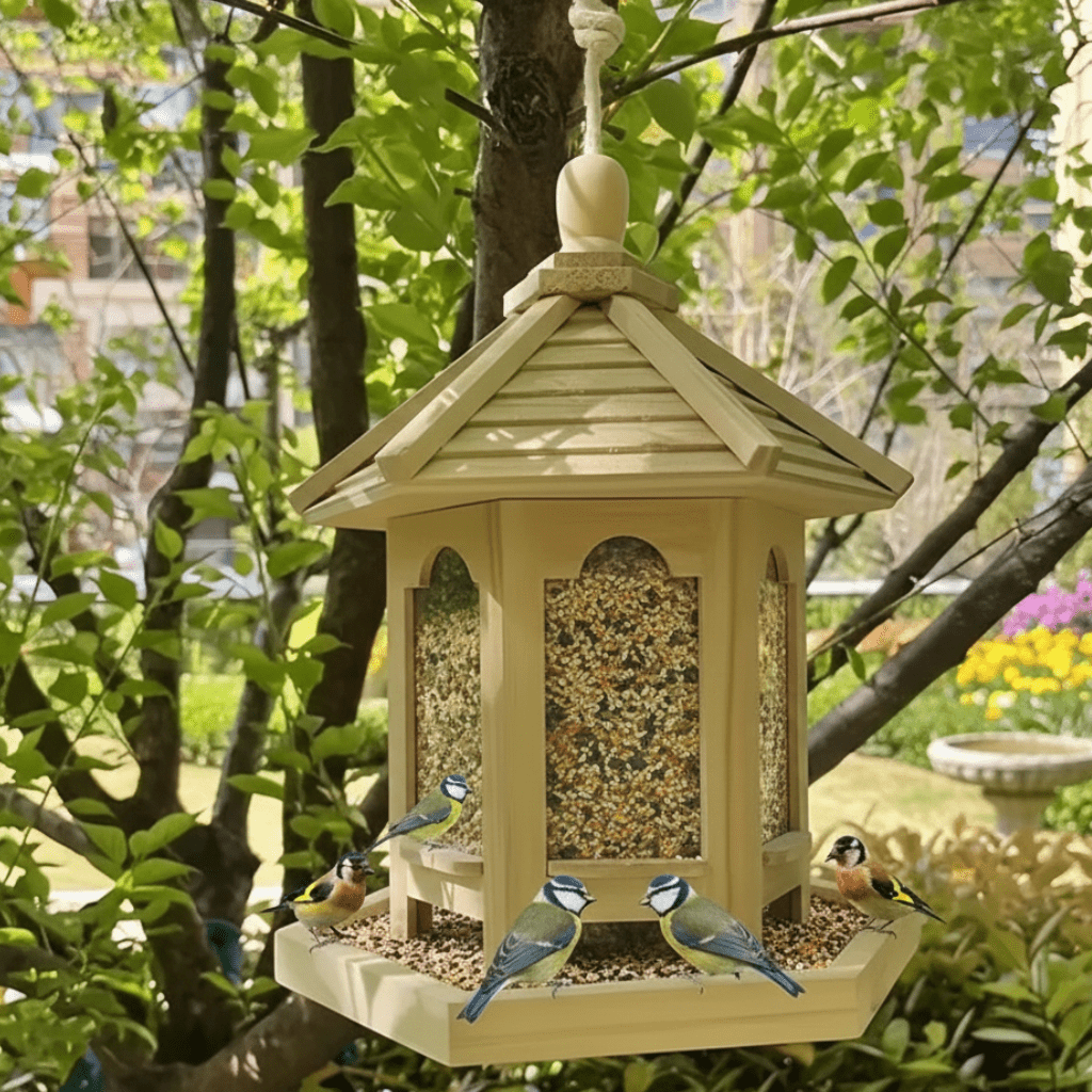 Nourrisseur en bois pour oiseaux, maison suspendue pour graines