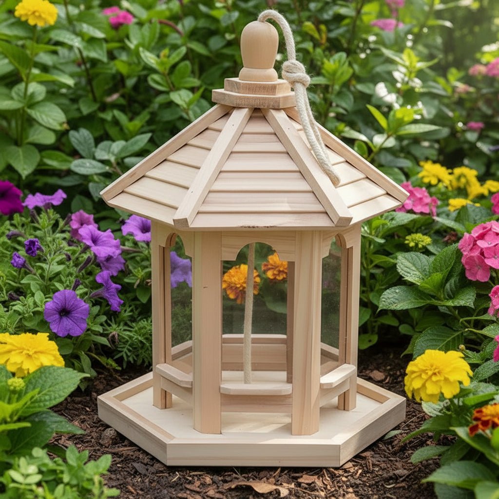 Nourrisseur en bois pour oiseaux, maison suspendue pour graines