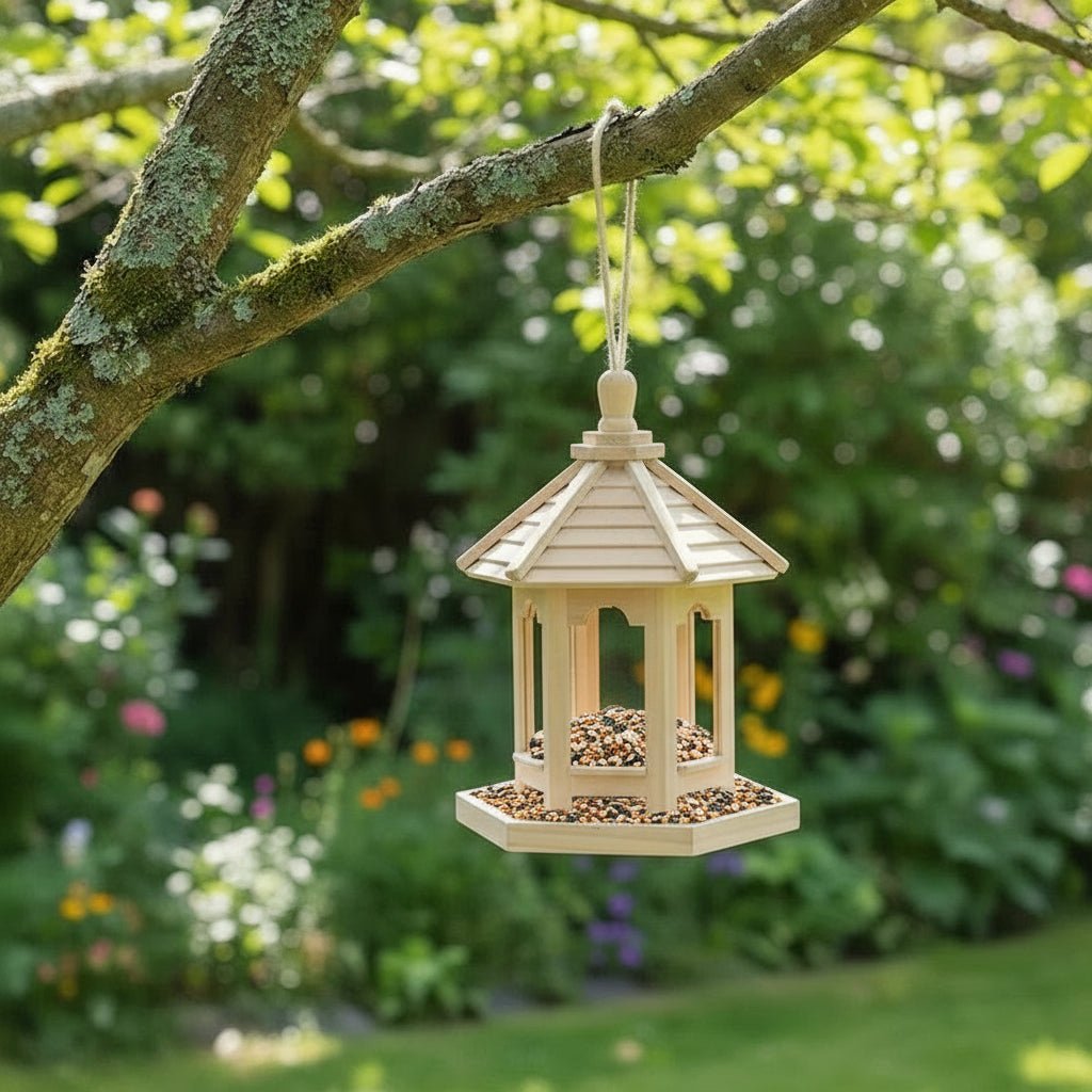 Nourrisseur en bois pour oiseaux, maison suspendue pour graines