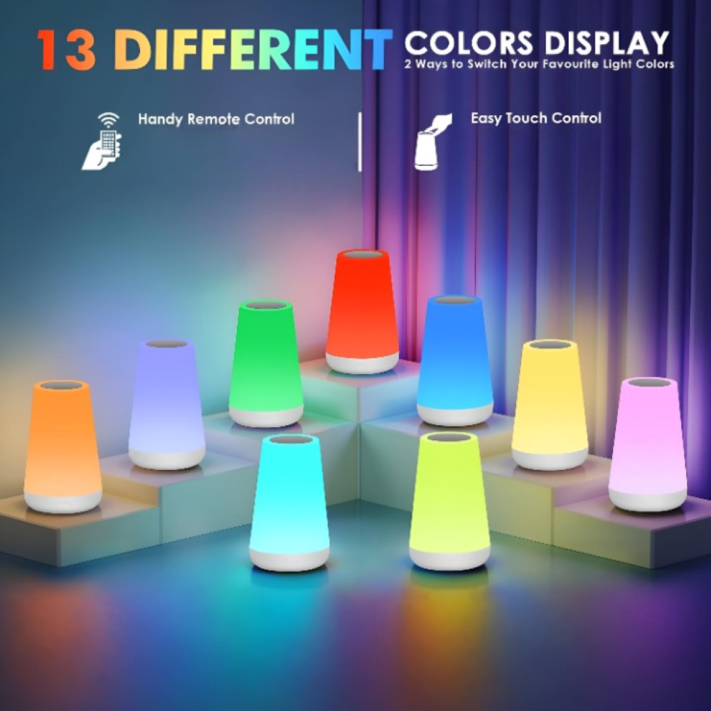 Lampe de Table LED RGB Rechargeable avec Télécommande - 13 Couleurs Changeantes Lampe de Table Sans Fil