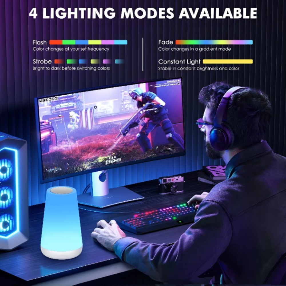 Lampe de Table LED RGB Rechargeable avec Télécommande - 13 Couleurs Changeantes Lampe de Table Sans Fil