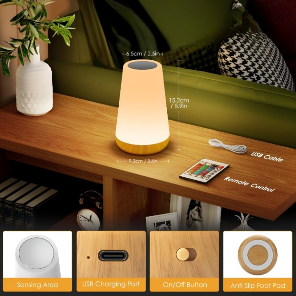Lampe de Table LED RGB Rechargeable avec Télécommande - 13 Couleurs Changeantes Lampe de Table Sans Fil