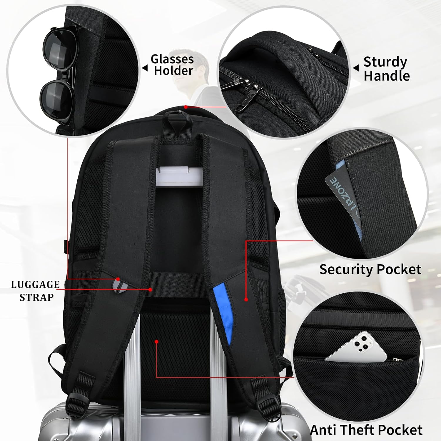 Sac à dos de voyage pour ordinateur portable étanche | Antivol | Voyage étanche | PackSmart