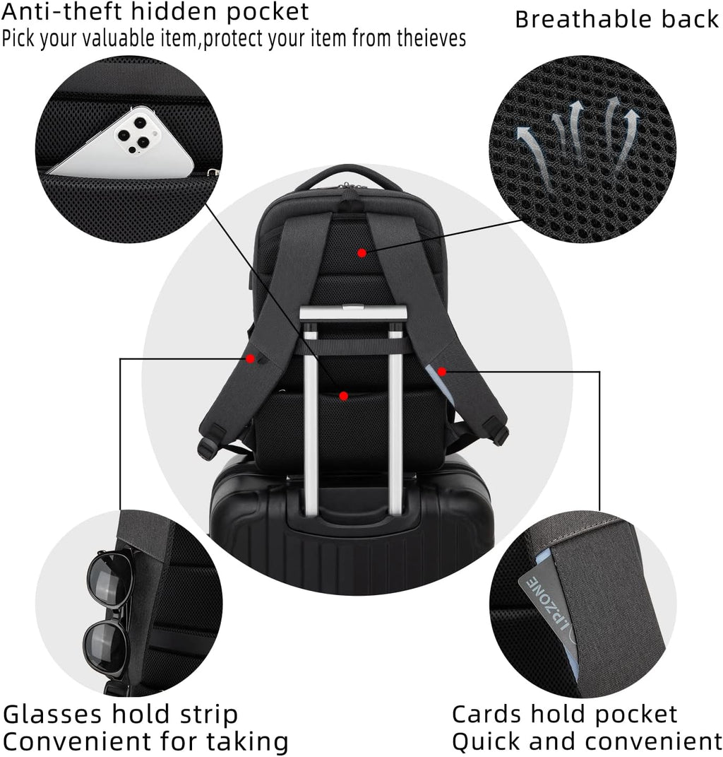 Sac à dos de voyage pour ordinateur portable étanche | Antivol | Voyage étanche | PackSmart