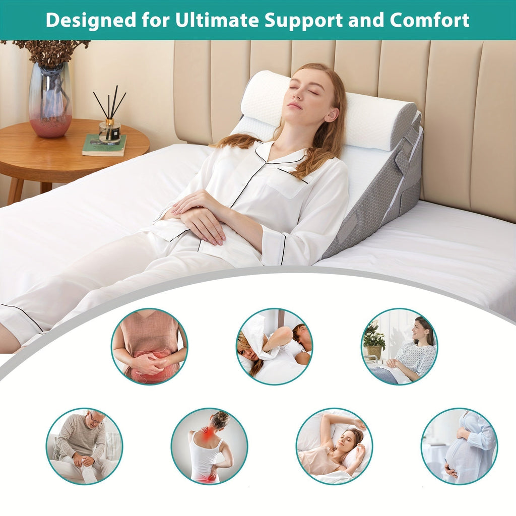 SLEEPLUXE - Oreiller Wedge Réglable pour Confort, Soutien & Élévation des Jambes