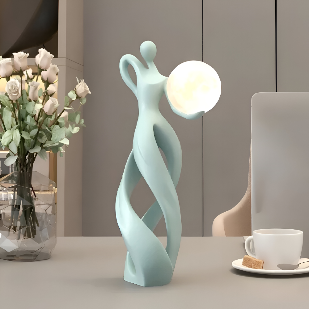 Lampe figurative décorative au design abstrait – sculpture moderne avec éclairage chaud